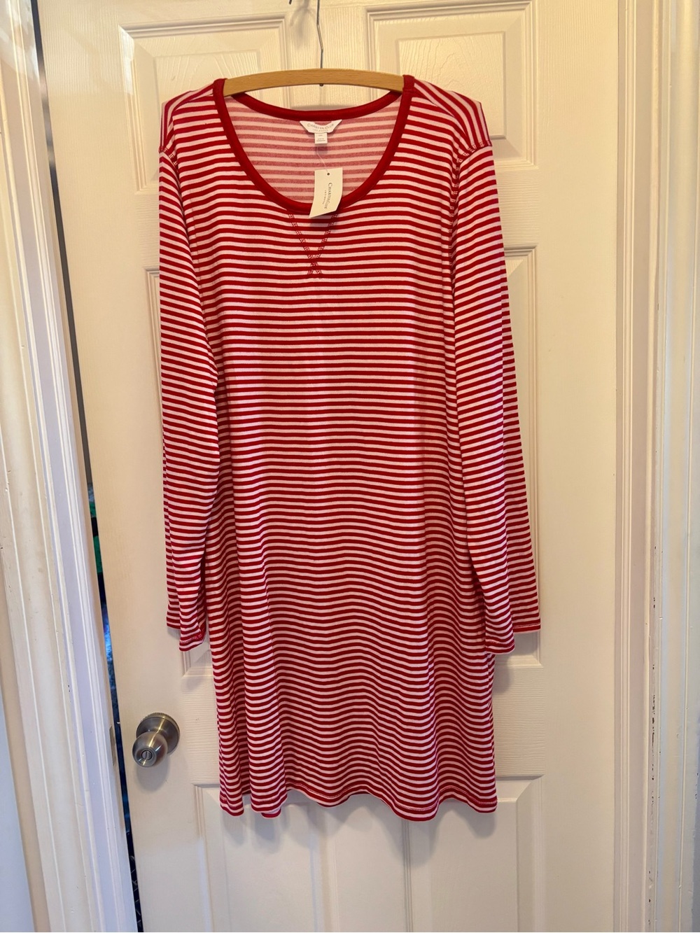 Charter Club Red and White Striped Scoop Neck nightshirt